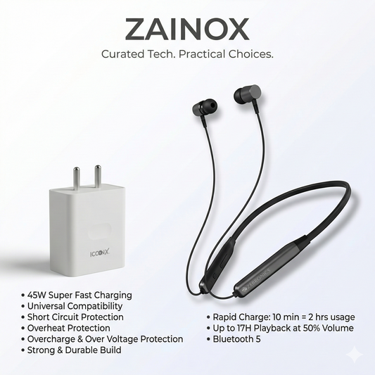 Zebronics Zeb Evolve Neckband + Icconx 45W Fast Charger Combo