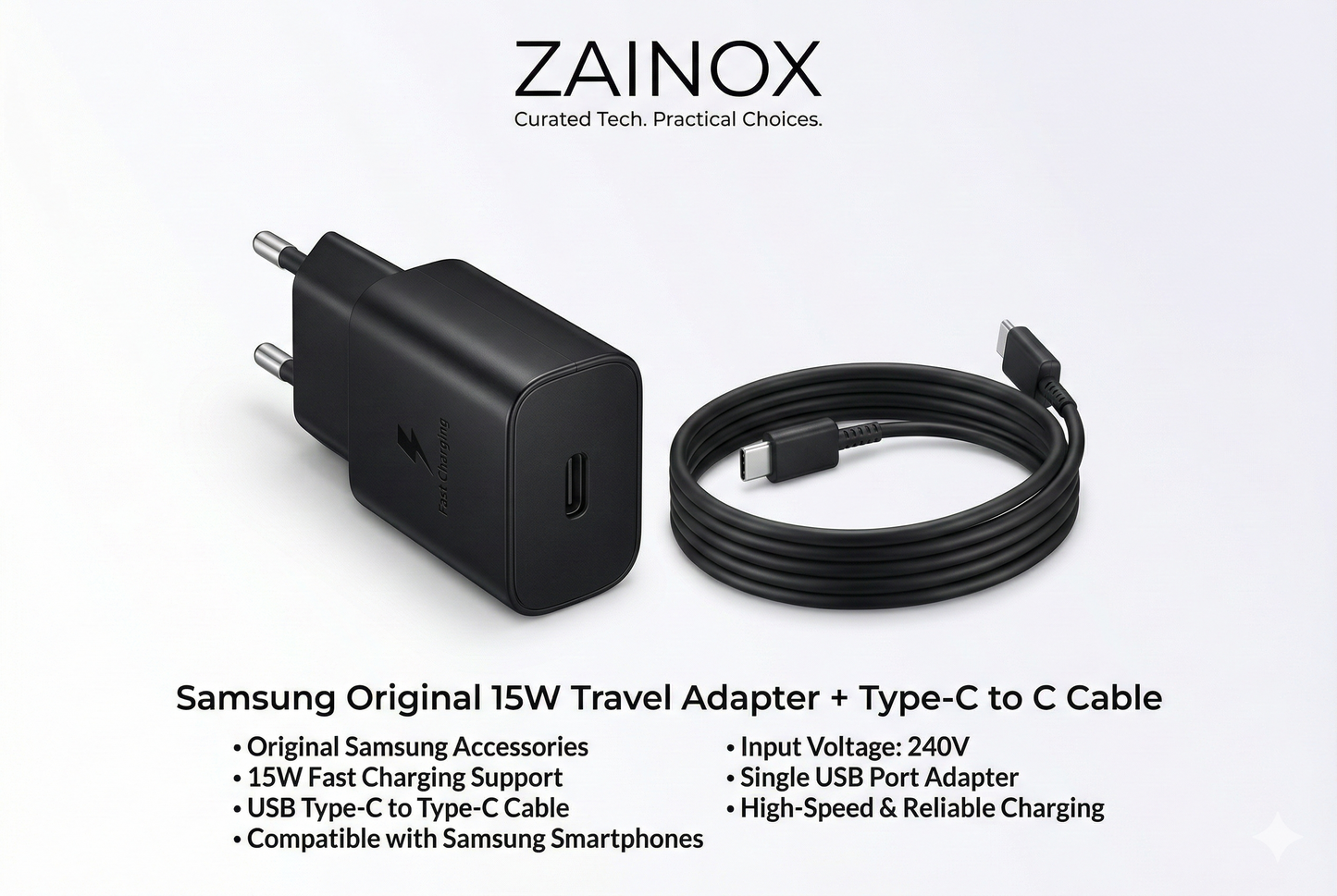 Samsung Original 15W Travel Adapter + Type-C to C Cable Combo